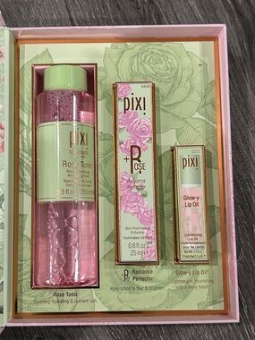 Pixi Rose Tonic & Radiant Lip Oil Set - Pink, Green, Gold